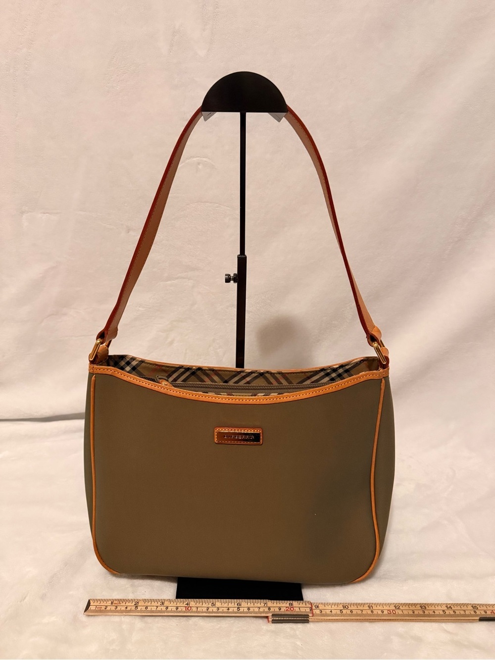Vintage Burberry Olive Nylon/Canvas Hobo Shoulder Bag